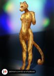  2020 anthro breasts cheetah crunchybeast felid feline female full-length_portrait genitals looking_away mammal nipples nude portrait pussy solo spots standing text url 