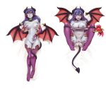  1girl after_sex after_vaginal anus ass astaroth_(shinrabanshou) bangs bare_shoulders bat_wings black_sclera blue_hair blue_skin blush breasts breasts_apart bridal_gauntlets commentary cum cum_in_pussy d-rex dakimakura demon_girl demon_tail demon_wings earrings from_above full_body grey_skin hair_between_eyes heart heart_earrings highres horns jewelry knees_up large_breasts long_hair looking_at_viewer lying multiple_views naughty_face navel nipples on_back pointy_ears purple_legwear pussy red_wings self_fondle shinrabanshou smile spread_legs spread_pussy tail thighhighs tongue tongue_out wings yellow_eyes 