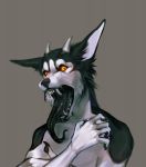  anthro big_ears bust_portrait canid canine canis domestic_dog hi_res horn husky lex_(dragonicious) long_tongue male mammal mouth_shot nejauku nordic_sled_dog open_mouth portrait simple_background solo spitz tongue tongue_out 