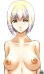  bangs blonde_hair breasts clare_(claymore) claymore large_breasts looking_at_viewer nipples nude short_hair silver_eyes simple_background solo temple_(artist) upper_body white_background 