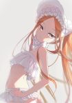  1girl abigail_williams_(fate/grand_order) abigail_williams_(swimsuit_foreigner)_(fate) arched_back back bangs bare_shoulders bikini blonde_hair blue_eyes bonnet bow breasts fate/grand_order fate_(series) forehead hair_bow highres long_hair looking_at_viewer miniskirt moai_on parted_bangs sidelocks skirt slit_pupils small_breasts swimsuit twintails very_long_hair white_bikini white_bow white_headwear 