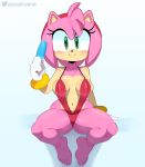  amy_rose anthro big_breasts bikini breasts clothing eulipotyphlan female food hedgehog hi_res looking_at_viewer mammal popsicle sling_bikini solo somescrub sonic_the_hedgehog_(series) spread_legs spreading swimwear 