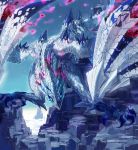  aisutabetao blue_sky claws cloud dragon dragon_tail dragon_wings energy highres monster_hunter monster_hunter_xx mountain no_humans sky tail valstrax wings 
