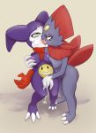  anthro bodily_fluids breast_grab breasts digimon digimon_(species) duo female female/female fingering french_kissing genital_fluids genitals hand_on_breast hi_res impmon kissing nintendo pok&eacute;mon pok&eacute;mon_(species) pussy pussy_juice simple_background video_games weavile zody300 