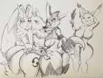  2020 anthro anthrofied armor big_breasts breasts butt butt_grab canid canine chest_tuft claws clothing digimon digimon_(species) domestic_cat dragon eyebrows felid feline felis female flamedramon fox french_kissing gatomon gloves group hand_on_butt handwear horn kissing lagomorph licking licking_lips long_ears lopunny mammal markings monochrome nintendo pikapika212 pok&eacute;mon pok&eacute;mon_(species) renamon reptile ring scalie spikes thick_thighs tongue tongue_out tuft video_games whiskers 