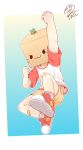  1boy arms_up artist_request bag bandages cat_cutout child clover commentary faceless faceless_male four-leaf_clover highres image_sample jumping legs male_focus original shorts simple_background socks twitter_sample uwu 
