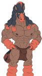  abs anthro anthrofied big_muscles black_hair brown_body brown_clothing brown_nipples bulge clothed clothing hair hands_on_hips hi_res huge_muscles hyper hyper_muscles loincloth male mudsdale muscular nintendo nipples orange_body pecs pok&eacute;mon pok&eacute;mon_(species) pok&eacute;morph simple_background solo steven_ciervyena topless vein video_games white_background 