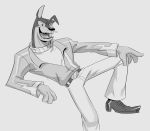  2020 absurd_res anthro black_and_white buddy_thunderstruck_(character) buddy_thunderstruck_(series) canid canine canis clothed clothing domestic_dog fur hi_res male mammal monochrome polartoons simple_background solo 