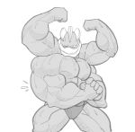  4_arms anthro biceps bodily_fluids chirros flexing grey_body hi_res lizard machamp male monochrome multi_arm multi_limb muscular muscular_anthro muscular_male nintendo pecs pok&eacute;mon pok&eacute;mon_(species) reptile scalie smile smirk solo sweat video_games 