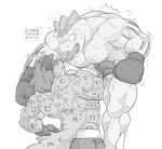 anthro boxer_briefs boxing boxing_gloves chirros clothing coughing duo felid gut_punch gutpunch handwear hi_res leopard lizard machoke male mammal monochrome muscular muscular_anthro muscular_male nintendo pantherine pok&eacute;mon pok&eacute;mon_(species) reptile scalie sport tongue tongue_out training underwear video_games 