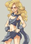  1girl ayla_(chrono_trigger) blonde_hair blue_eyes breasts chrono_trigger closed_mouth curly_hair highres kannoaki long_hair looking_at_viewer simple_background smile solo 