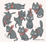  &gt;_&lt; :3 =_= anger_vein animal animal_focus ayu_(mog) black_cat cat closed_eyes commentary crow_(nichijou) nichijou no_humans red_scarf sakamoto_(nichijou) scarf signature simple_background solo tail 