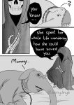  ambiguous_gender animated_skeleton bone chain cloak clothing comic death_(personification) dialogue duo elephant elephantid english_text feral greyscale imminent_death jenny_jinya loving_reaper mammal monochrome proboscidean rope skeleton text tired undead 
