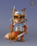  ancient ancient_furry_art ancient_rome angry angry_face anthro armor belt canid canine chibi clothing fluffy fluffy_tail fox fur hate headgear helmet hi_res inner_ear_fluff legionaire legionary looking_at_viewer lorica_segmentata male mammal melee_weapon military military_clothing military_uniform orange_body orange_eyes pilum polearm roman roman_empire shoulder_pads soldier solo spear spqr sword teeth tuft uniform vestina warrior weapon 