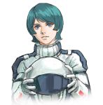  1boy blue_eyes blue_hair gundam helmet holding holding_helmet kamille_bidan looking_up male_focus medium_hair nekkikamille open_mouth pilot_suit solo white_background zeta_gundam 