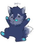  animal_ears animal_nose blue_fur blue_tongue blush closed_eyes commentary english_text fang furry original pawpads ressue_(gomgom) simple_background snout solo tail white_background white_fur wolf wolf_ears wolf_tail 