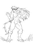  abs absurd_res after_transformation anthro blush breasts female genitals grass hair hi_res looking_at_viewer mightyena miranda_leigh monochrome nintendo nipples nude pok&eacute;mon pok&eacute;mon_(species) pussy serious simple_background sketch solo video_games 