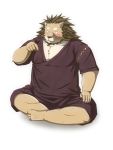  2013 3:4 anthro blush brown_body brown_fur clothed clothing emufu felid fur kemono lion male mammal overweight overweight_anthro overweight_male pantherine simple_background sitting solo white_background 