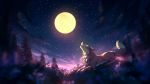  16:9 2020 ambiguous_gender canid canine canis detailed_background digital_media_(artwork) feral grass howl lukiri mammal moon night outside sky solo star starry_sky widescreen wolf 