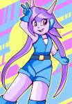  action_pose anthro blue_clothing blush clothed clothing dragon female freedom_planet gloves hair handwear hi_res hybrid nekomancergd open_mouth pose purple_body purple_hair sash_lilac smile solo video_games 