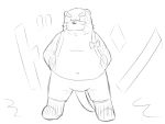  2013 4:3 anthro belly blush bottomwear clothing emufu japanese_text kemono lutrine mammal monochrome mustelid overweight overweight_anthro shorts simple_background solo text white_background 