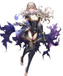  1girl armor bangs black_leotard breasts cape cleavage corrin_(fire_emblem) corrin_(fire_emblem)_(female) detached_collar elbow_pads fire_emblem fire_emblem_fates fire_emblem_heroes floating floating_object full_body gloves hairband highres leotard lips long_hair looking_at_viewer manakete medium_breasts official_art pointy_ears red_eyes senchat shiny shiny_hair sleeveless solo stone thighhighs toeless_legwear toes torn_cape torn_clothes transparent_background white_hair 