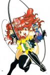  1990s_(style) 3boys 4girls ^_^ absurdres bakuretsu_hunters black_hair black_legwear blonde_hair blue_hair breasts bun_cover carrot_glace chibi chocolate_misu closed_eyes daughter_(bakuretsu_hunters) gateau_mocha highres holding holding_whip kanure_stella long_hair marron_glace medium_breasts multiple_boys multiple_girls official_art omishi_rei pink_hair red_eyes red_hair smile tears thighhighs tira_misu whip whipping wings 