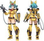  1girl airbrush blue_hair character_sheet gundam gundam_build_divers gundam_build_divers_re:rise holding looking_to_the_side mecha_musume mechanical_ears nami_(gundam_build_divers) nanase_nanami_(gundam_build_divers) official_art short_hair thighhighs transparent_background 
