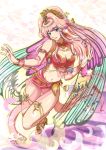  1girl arabian_clothes blue_eyes breasts cleavage highres looking_at_viewer macross macross_frontier medium_breasts midriff navel open_hands pink_hair seongs sheryl_nome solo 