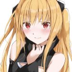  1girl bangs black_sleeves blonde_hair cleavage_cutout detached_sleeves hair_between_eyes highres konjiki_no_yami long_hair looking_at_viewer marie_(pixiv31942978) red_eyes shiny shiny_hair simple_background sketch solo to_love-ru upper_body white_background 