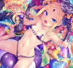  1girl abigail_williams_(fate/grand_order) abigail_williams_(swimsuit_foreigner)_(fate) bangs bare_shoulders bikini black_bikini black_bow blonde_hair blue_eyes bow breasts collarbone double_bun fate/grand_order fate_(series) forehead keyhole long_hair multiple_bows navel orange_bow parted_bangs sidelocks small_breasts swimsuit thighs toraishi_666 very_long_hair 