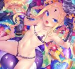  1girl abigail_williams_(fate/grand_order) abigail_williams_(swimsuit_foreigner)_(fate) bangs bare_shoulders bikini black_bikini black_bow blonde_hair blue_eyes bow breasts collarbone double_bun fate/grand_order fate_(series) forehead keyhole long_hair multiple_bows navel orange_bow parted_bangs sidelocks small_breasts swimsuit thighs toraishi_666 very_long_hair 