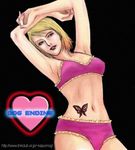  armpits arms_up asia_airport blonde_hair bra butterfly female gradient_hair green_eyes lowres maria maria_(silent_hill) midriff multicolored_hair panties pink_bra pink_panties red_hair short_hair silent_hill silent_hill_2 solo tattoo underwear 