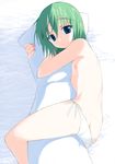  bad_anatomy blue_eyes body_pillow butt_crack error flat_chest green_hair iwasaki_minami kusaka_souji lowleg lowleg_panties lucky_star nail_polish nipples panties pillow pillow_hug side-tie_panties solo topless underwear 