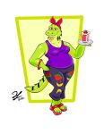  absurd_res anthro belly breasts chubby_female fan_character female henrytoons hi_res human human_on_anthro iaana_the_iguana interspecies mammal original_creation reptile scalie slightly_chubby smoothie solo thick_thighs wide_hips 