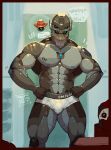  2020 abs absurd_res android big_muscles blue_eyes briefs bulge bungie clothed clothing destiny_(video_game) dialogue english_text exo glistening glistening_body grey_body hat headgear headwear hi_res humanoid looking_at_viewer machine male metallic_body muscular muscular_humanoid muscular_male not_furry pockyrumz robot robot_humanoid signature standing text tighty_whities topless underwear underwear_only video_games white_clothing white_underwear 