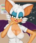  [] anthro breasts chiropteran cleavage clothed clothing female green_eyes hi_res mammal r1ce rouge_the_bat school school_uniform shirt solo sonic_the_hedgehog_(series) topwear uniform 