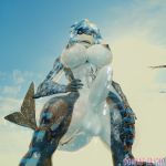  1:1 2019 3d_(artwork) animal_genitalia animal_humanoid anthro balls big_penis bodily_fluids breasts cum digital_media_(artwork) erection fish fish_humanoid genital_fluids genitals gynomorph hair hi_res humanoid intersex looking_at_viewer mammal marine marine_humanoid nika_sharkeh nipples nude open_mouth penis pseudo_hair shark shark_humanoid shark_tail sheath simple_background smile solo sowat-blend tattoo uncut_with_sheath watermark wet 