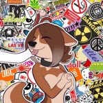  &lt;3 1:1 anthro asurakitsune brown_body brown_fur canid canine canis collar domestic_dog eyes_closed facial_piercing female fur herding_dog homer_simpson human mammal nose_piercing pastoral_dog pet piercing sagezilla solo telegram_stickers tongue tongue_out welsh_corgi 