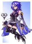  1girl aqua_(kingdom_hearts) bare_shoulders black_legwear blue_eyes blue_hair breasts closed_mouth detached_sleeves fingerless_gloves full_body gloves highres kingdom_hearts kingdom_hearts_birth_by_sleep looking_at_viewer oomasa_teikoku short_hair solo thighhighs 