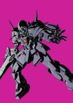  blue_eyes crossbone_vanguard den&#039;an_zon gundam gundam_f91 holding holding_lance holding_polearm holding_weapon lance looking_to_the_side masorin mecha no_humans open_hand pink_background polearm solo weapon 