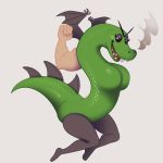  1:1 2019 anthro breasts dragon fangs featureless_breasts female fivel green_body hi_res looking_at_viewer plantigrade smoke solo thick_tail trogdor wings 