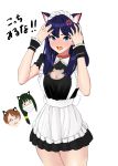  3girls :3 absurdres anger_vein animal_ears apron arms_up bangs bell black_dress blue_eyes blue_hair breasts brown_hair cat_cutout cat_ears cleavage collar dress fang frills green_hair hassu highres jingle_bell long_hair maid maid_apron maid_dress maid_headdress mask medium_breasts minoru_amayi mouth_mask multiple_girls namiko neck_bell open_mouth red_collar ssss.gridman takarada_rikka thighs translation_request wrist_cuffs 