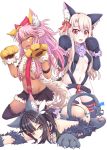  3girls absurdres animal_ears bangs bell black_gloves black_hair black_leotard black_panties black_skirt blue_bow bow breasts cat_ears cat_tail chloe_von_einzbern cleavage dangerous_beast elbow_gloves eyebrows_visible_through_hair fake_animal_ears fate/kaleid_liner_prisma_illya fate_(series) floating_hair fur-trimmed_gloves fur-trimmed_skirt fur_trim gloves grey_gloves groin hair_bell hair_between_eyes hair_bow hair_ornament highres huge_filesize illyasviel_von_einzbern leotard long_hair looking_at_viewer midriff miniskirt miyu_edelfelt multiple_girls navel panties paw_gloves paws pink_hair purple_legwear red_bow red_ribbon revealing_clothes ribbon shiny shiny_hair side-tie_panties silver_hair skirt small_breasts stomach tail tail_bow thighhighs underwear very_long_hair yellow_eyes yellow_gloves zongren 