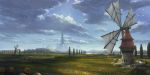  absurdres animal bird blue_sky cloud cloudy_sky commentary day highres krita_(medium) landscape original outdoors people philipp_urlich scenery sky tower tree wind_turbine windmill 