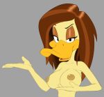  anatid anseriform anthro avian bedroom_eyes billboi bird breasts brown_hair duck eyebrows eyelashes female hair half-closed_eyes looking_at_viewer narrowed_eyes nipples non-mammal_breasts open_mouth raised_eyebrow seductive simple_background solo the_looney_tunes_show tina_russo warner_brothers 