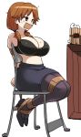  black_bra bound bra breasts brown_eyes brown_hair failure gag gagged high_heels idolmaster idolmaster_cinderella_girls improvised_gag katagiri_sanae large_breasts low_twintails pantyhose restrained ribeiku skirt tape tape_bondage tape_gag tied_to_chair time_bomb twintails underwear 