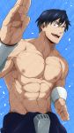  1boy abs absurdres bara blue_eyes boku_no_hero_academia chest fighting_stance glasses highres iida_tenya kuroshinki male_focus muscle navel nipples pectorals scar shirtless short_hair solo upper_body veins 