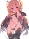  1girl ass_visible_through_thighs azur_lane bache_(azur_lane) bat_wings blonde_hair bridal_gauntlets collar deep_skin demon_girl demon_wings fangs groin head_wings heart heart-shaped_pupils highres long_hair pubic_tattoo purple_eyes semimarusemi solo succubus symbol-shaped_pupils tattoo thighhighs twintails very_long_hair wings 