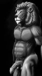  9:16 anthro balls black_sclera chest_tuft felid fur genitals greyscale hi_res lion male mammal mane monochrome multicolored_body multicolored_fur musclegut muscular muscular_anthro muscular_male nude pantherine penile_spines penis portrait pubes simple_background sinwhisper solo standing story story_in_description tuft two_tone_body two_tone_fur vascular_penis vein veiny_penis 